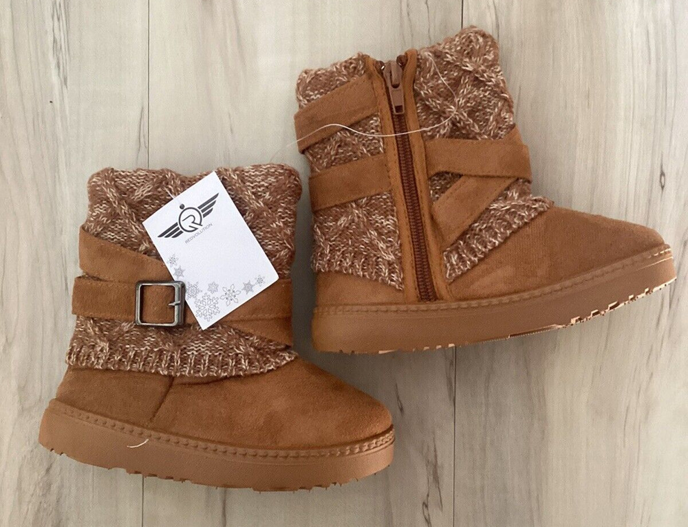 REDVOLUTION Toddler Sz. 10 Nylon Snow Boots Faux Fur-Lined Mid Calf Bootie Camel